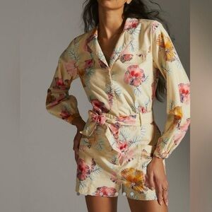 Anthropologie Beige Floral Utility Jacket | Size S